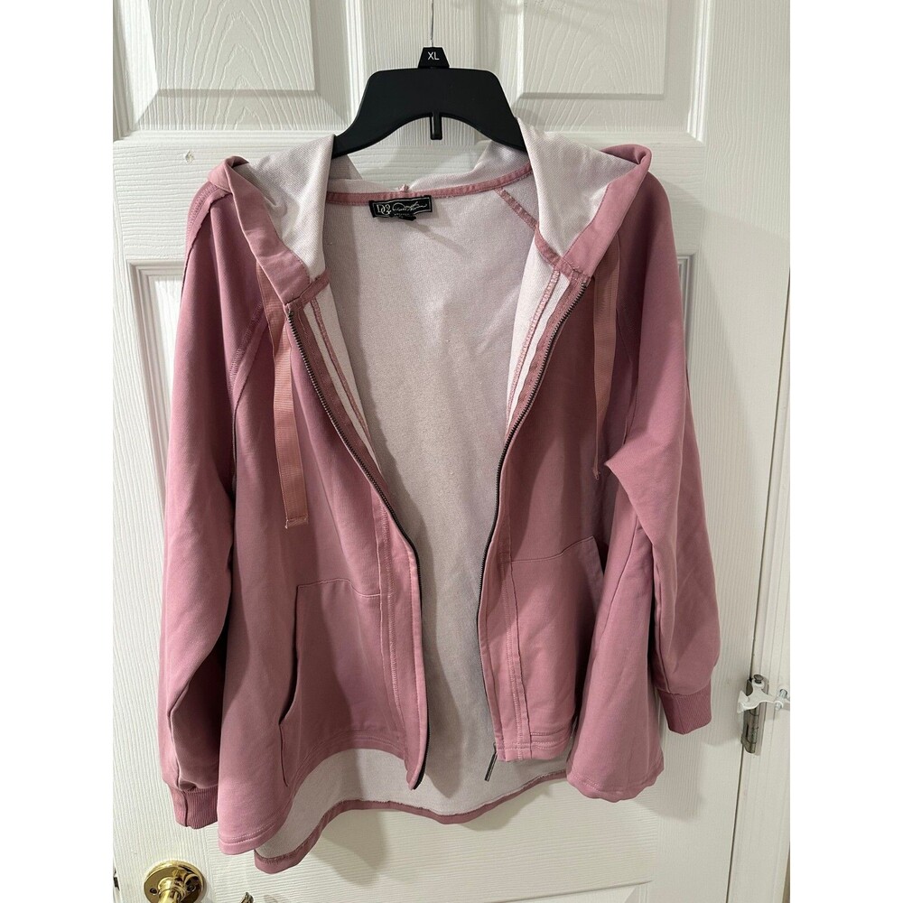 DG2 Diane Gilman DG Downtime Knit Flex Flutter-Back Hoodie Beige M - Picture 2 of 6